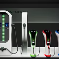 Modern Electric Vehicle Charging Station With Colorful Charging Guns And Digital