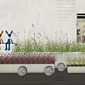 Modern Plant Combination With Mixed White Pink Grasses In Light Planters And Spherical Lights