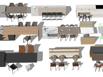 Modern Dining Table Combinations With Wooden Tables And Various Chairs 3d model