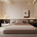 Modern Bedroom Interior Design With Stylish Headboard Warm Lighting Soft Rug And Striped Wall Decor