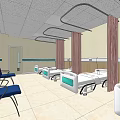 Hospital Ward Interior With Multiple Beds Blue Chairs TV And Tile Floor