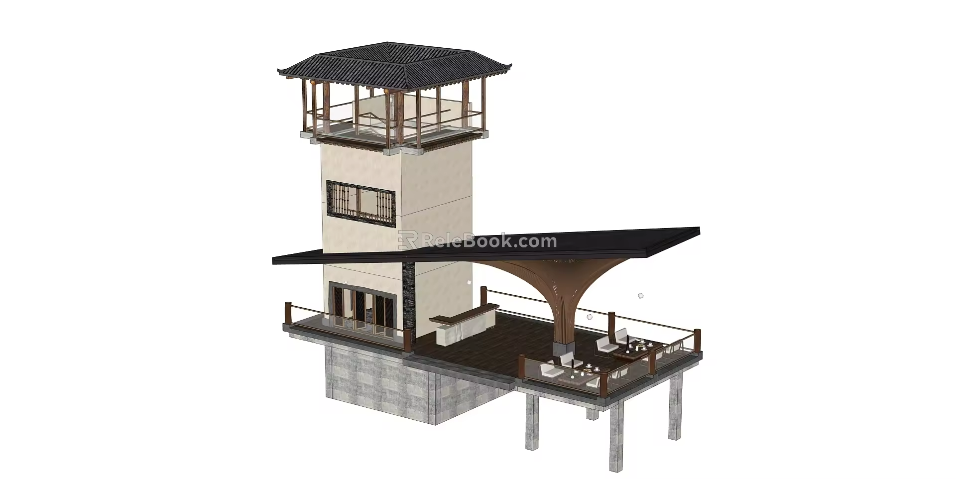 New Chinese Style Viewing Deck Compilation Structure Landscape Pavilion Gallery Landscape Setches 3d model
