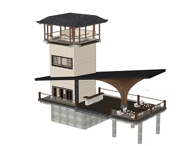 Modern Pergola Structure With Tower Terrace Seating Area And Roof Design Elements 3d model