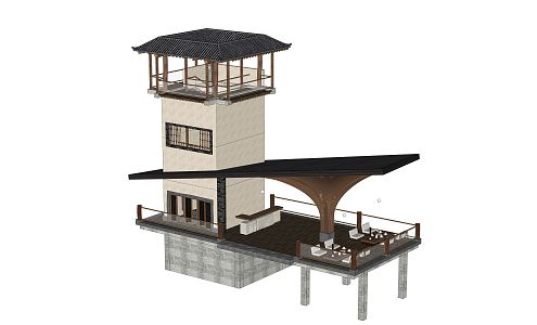 New Chinese Style Viewing Deck Compilation Structure Landscape Pavilion Gallery Landscape Setches 3d model