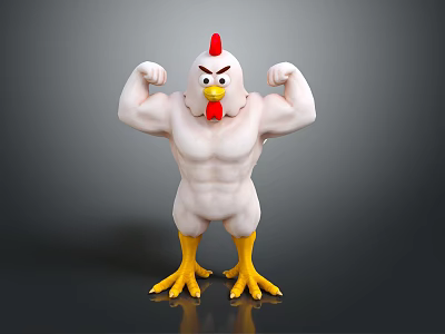 Muscular Chicken Doll With Red Comb Yellow Claws Flexing Muscles Pose 3d model