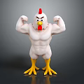 Muscular Chicken Doll With Red Comb Yellow Claws Flexing Muscles Pose