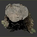 Rustic Wooden Stump With Natural Texture And Visible Tree Rings And Mossy Bark
