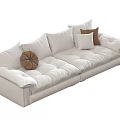 Modern White Multi Seater Sofa With Plush Cushions And Brown Woven Accent Pillows