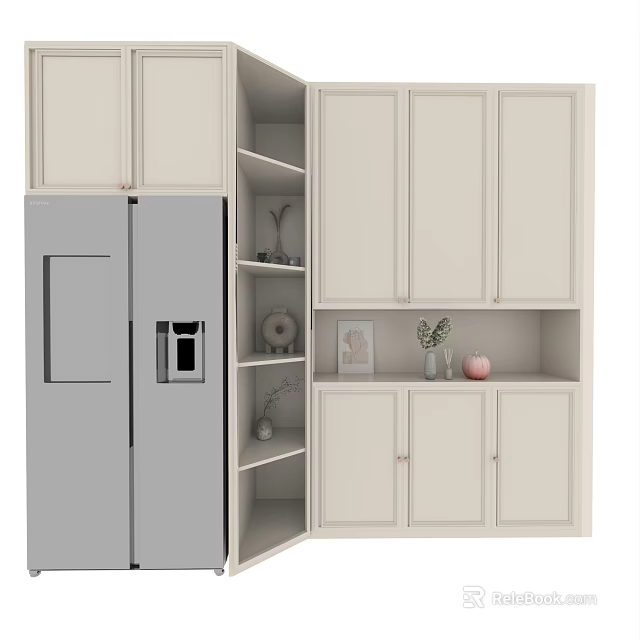 White Modern Sideboard With Storage Cabinets Open Shelves And Decorative Items 3d model 