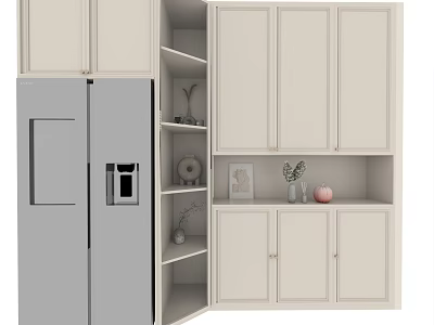 White Modern Sideboard With Storage Cabinets Open Shelves And Decorative Items 3d model