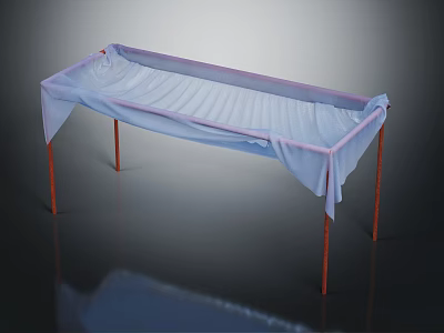 Rectangular Furniture With Red Legs And Light Blue Cloth Cover With Pink Trimmed Edges 3d model