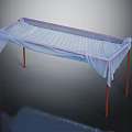 Rectangular Furniture With Red Legs And Light Blue Cloth Cover With Pink Trimmed Edges