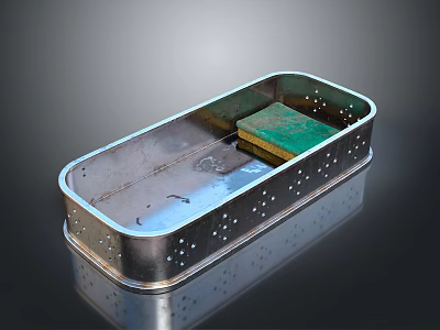 Stainless Steel Rectangular Household Cleaning Tray With Holes And Green Sponge For Kitchen Use 3d model