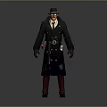 Stylish Game Movie Character With Long Black Coat Fedora Hat Red Pants Belt And Gloves