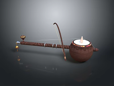 Traditional String Musical Equipment With Gourd Resonator Long Neck And Bow 3d model