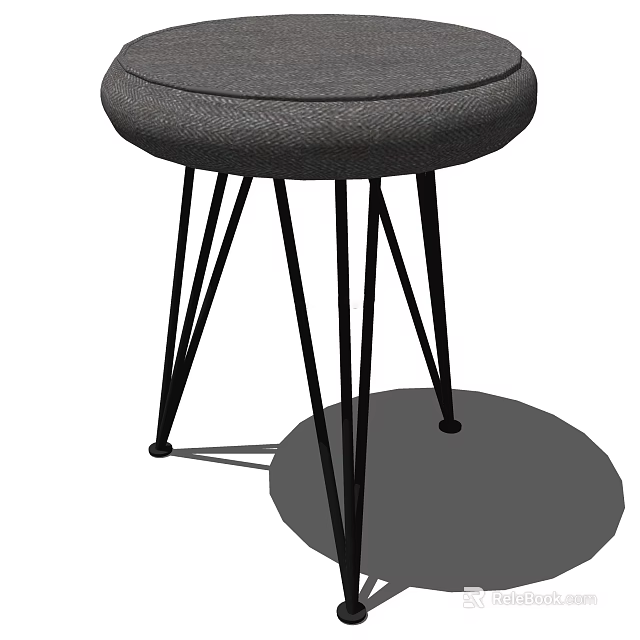 Modern Round Gray Padded Stool With Black Metal Slender Multiple Legs Design 3d model 
