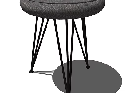 Modern Round Gray Padded Stool With Black Metal Slender Multiple Legs Design 3d model