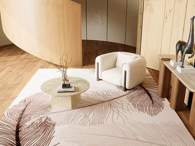 Square Carpet With Leaf Pattern In Living Room Featuring Armchair And Side Table 3d model