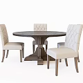 Round Wooden Dining Table Set With Four Upholstered Button Tufted Back Chairs 3d model