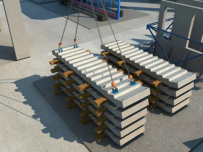 Precast Concrete Construction Slabs Stacked At Site With Lifting Equipment Ready 3d model