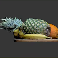 Fresh Pineapple Oranges And Banana On Wooden Plate For Healthy Fruit Snack