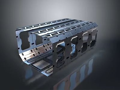 Industrial Landscape Showcasing Metallic Structure With Reflective Panels And Holes 3d model