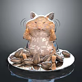 Pixelated Game Character Hamster Covering Ears With Sunflower Seeds On Plate