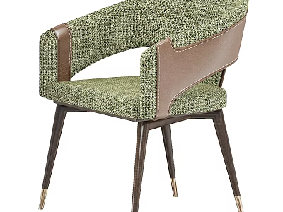 Green Fabric Leisure Chair With Brown Leather Armrests And Dark Legs With Gold Accents 3d model