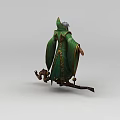Realistic Inflatable Wizard Character With Green Robe Pointed Hat And Wooden Branch Base