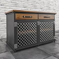 Entryway Cabinet Sideboard With Two Drawers Lattice Doors Wooden Top And Metal Frame