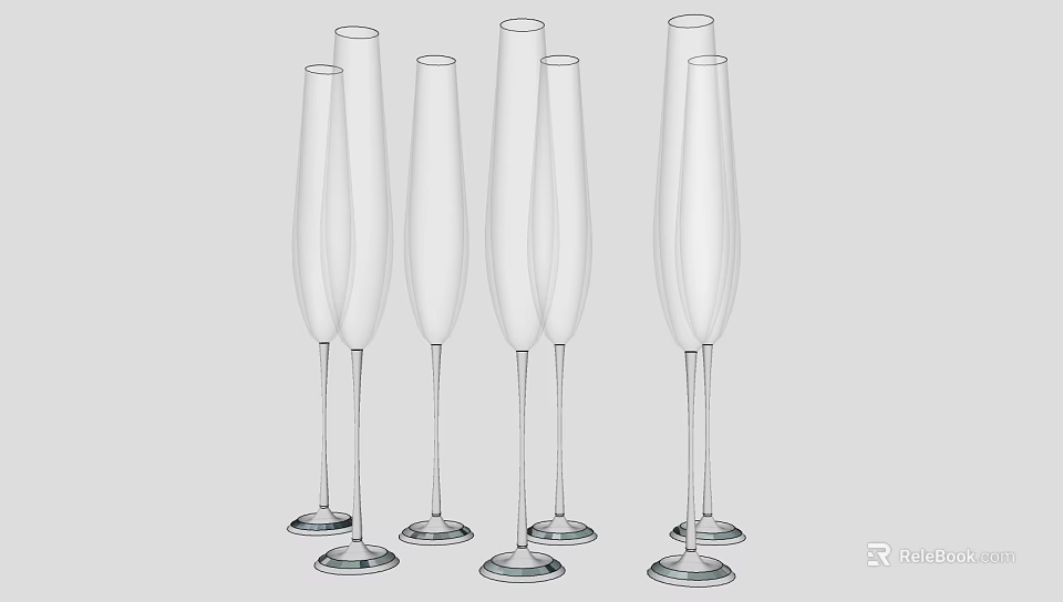 Elegant Wine Bottles And Champagne Glasses With Modern Transparent Design 3d model 