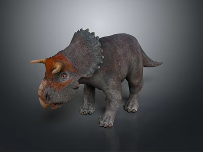 Realistic Triceratops Dinosaur Figure With Orange Horns Gray Body And Frill 3d model