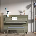 Musical Instruments And Art Supplies In Modern Interior With Green Piano Bench And Music Sheet