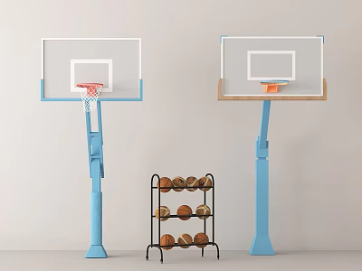 Basketball Gym Setup With Two Adjustable Hoops And Basketball Storage Rack 3d model
