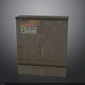 Rusted Industrial Metal Storage Cabinet With Danger Warning Sign And Double Doors
