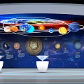 Solar System Planetary Exhibition With Orbital Paths Starry Background Information Charts And Display Stands 3d model
