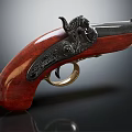 Antique Pistol With Wooden Grip Intricate Carvings And Vintage Metal Design Details