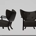 Modern Single Sofa with Curved Tufted Backrest and Wooden Legs Design