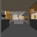 Modern Style Restaurant With Open Layout Orange Decor Long Tables And Bright Lighting 3d model