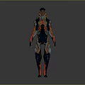 Futuristic Character With Detailed Red Blue Black Biomechanical Armor And Creature Design
