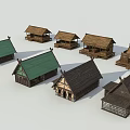 Various Thatched Houses 3D Models With Different Roof Styles And Structures