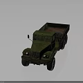 Vintage Green Military Truck With Open Cargo Bed And Large Wheels