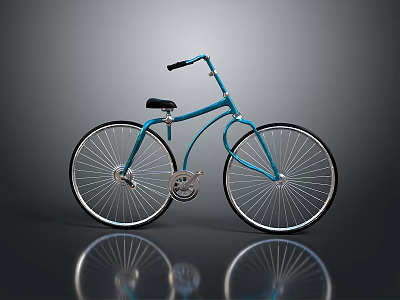 Blue Bicycle With Black Seat And Handlebar On Gray Background With Reflection 3d model