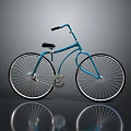 Blue Bicycle With Black Seat And Handlebar On Gray Background With Reflection
