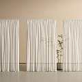 White Hanging Curtains Interior Design With Green Plant And Light Wall