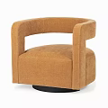 Stylish Brown Fabric Single Sofa With Curved Armrest And Black Round Base