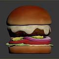 Delicious Juicy Hamburger With Red Bun Patty Cheese Lettuce Tomato And Pickles