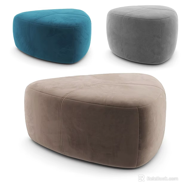 Modern Velvet Ottoman Footstool In Blue Grey Brown Colors For Living Room Decor 3d model 
