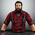 Realistic Male 3D Character with Black Hair Beard Red Black Plaid Shirt and Black Suspenders