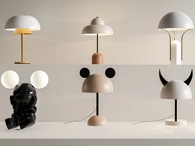 Modern Unique Table Lamps With Various Creative Shapes And Colorful Bases 3d model